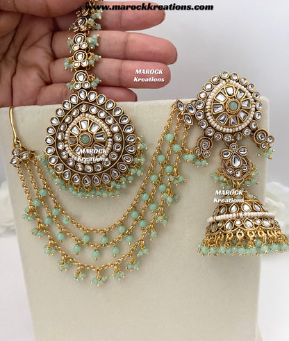 Elora Premium Quality Kundan bahubali Statement Earrings and tikka set