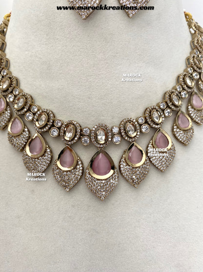 Kimmi Premium Quality Moissanite Kundan and American diamond Necklace set