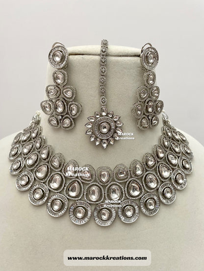 Tyani inspired Premium Quality Silver Real kundan Necklace set