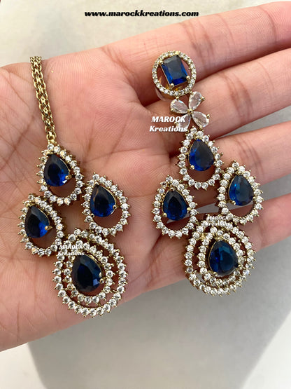 Tushita Antique Gold American Diamond Statement Necklace set/Bridal set