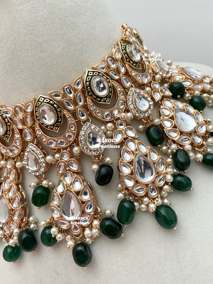 Kaniz Premium Quality Rose Gold Kundan Meenakari Choker/Necklace set