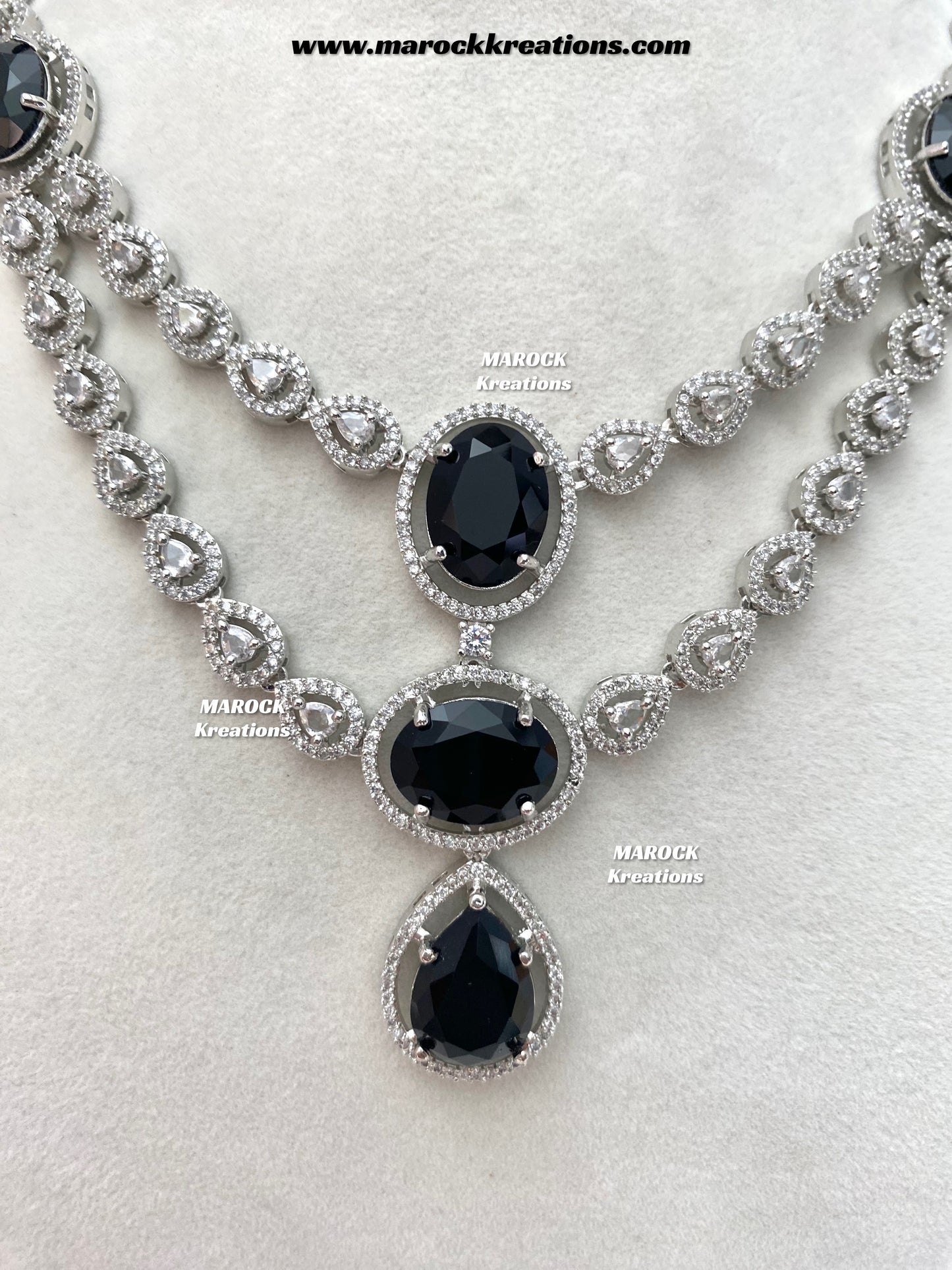 Zehra Silver American Diamond Double layer Necklace set