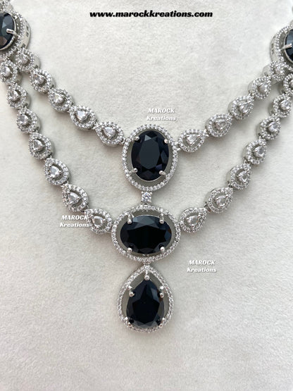 Zehra Silver American Diamond Double layer Necklace set