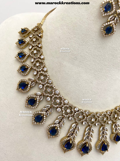 Maliha Antique Gold American Diamond Statement Necklace set