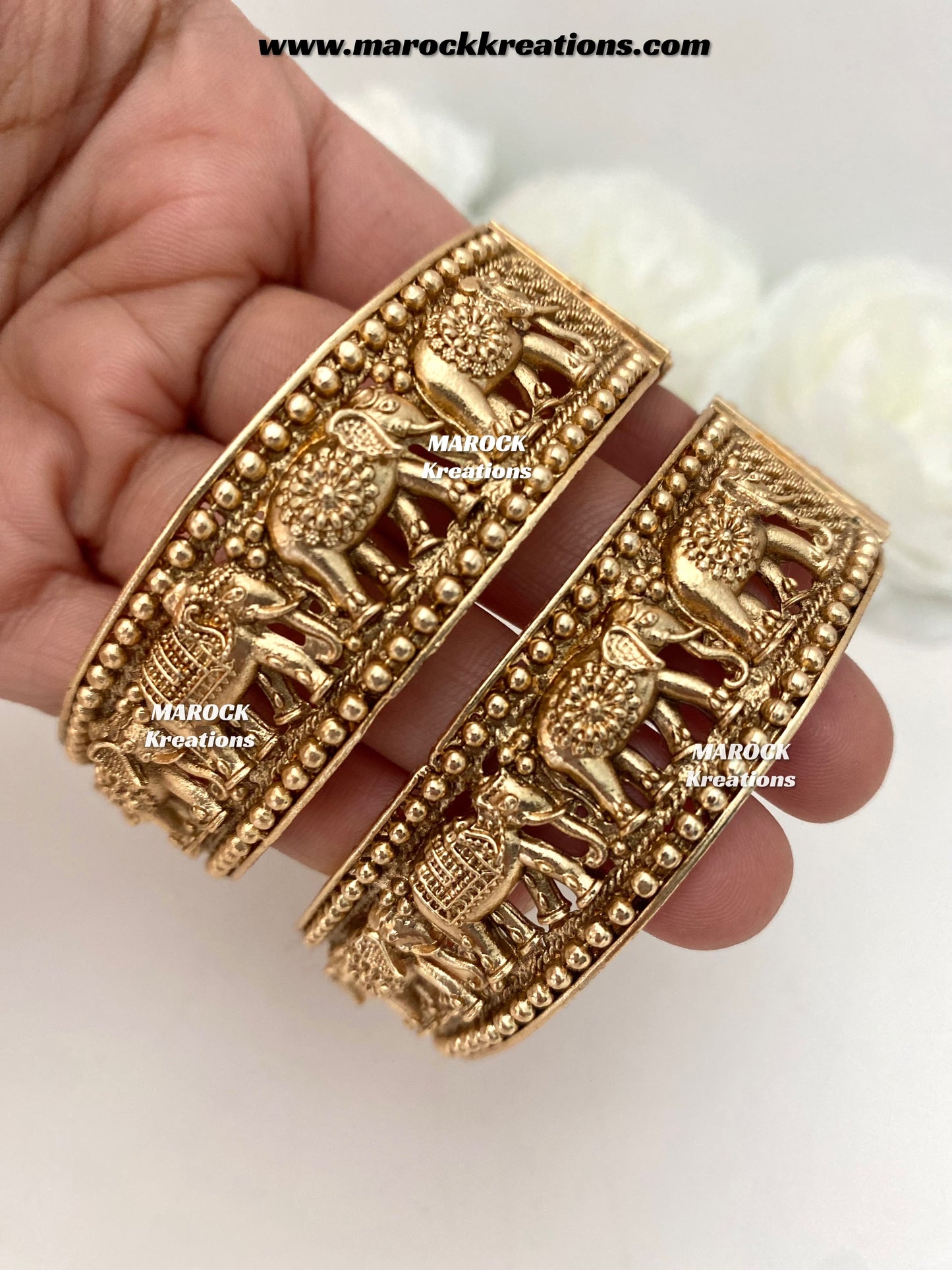 Afrin Gold plated elephant handcrafted openable screw statement kade/bangles