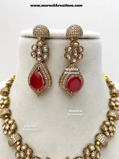 Milly Premium Quality Moissanite Kundan and American diamond Statement necklace set
