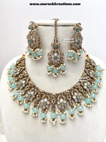 Arpan Antique Gold Polki MOP Statement Necklace set