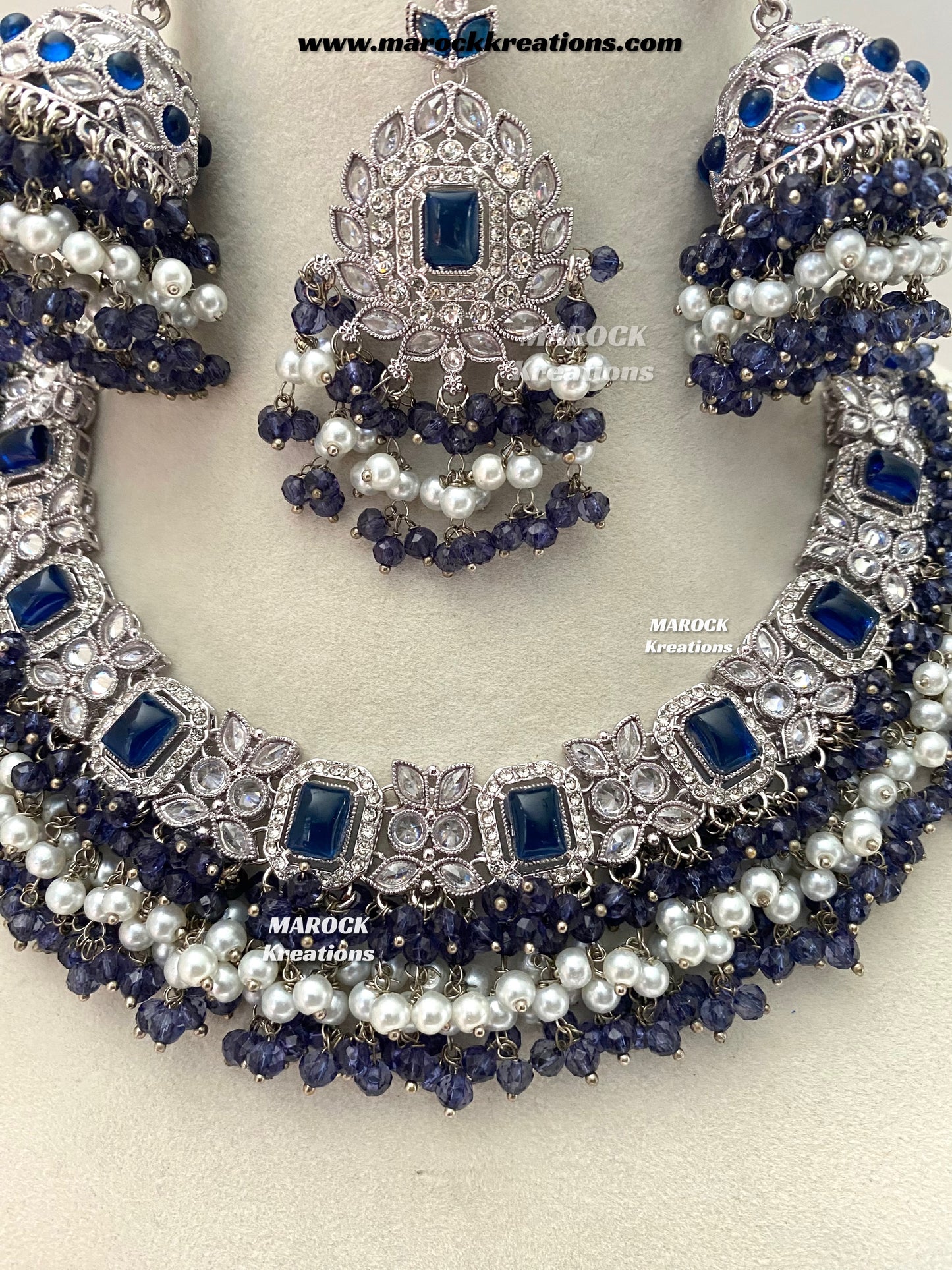 Tashfeen Silver Polki Choker/necklace set