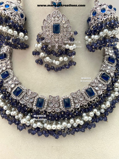 Tashfeen Silver Polki Choker/necklace set
