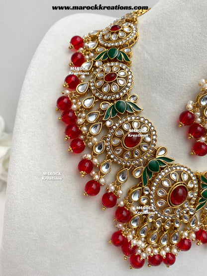 Iqra Premium Quality Kundan Meenakari Statement Necklace set