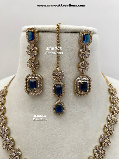 Claudia Antique Gold American Diamond Statement Necklace set
