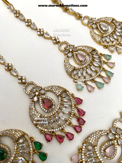 Antique Gold base American Diamond Tikka