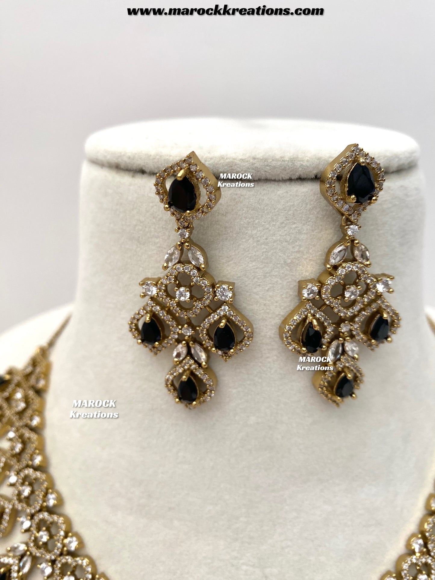 Maliha Antique Gold American Diamond Statement Necklace set