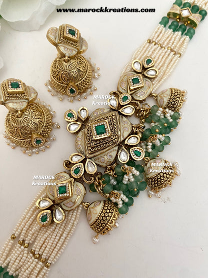 Habibi Premium Quality Gold plated Rajwadi Meenakari choker set