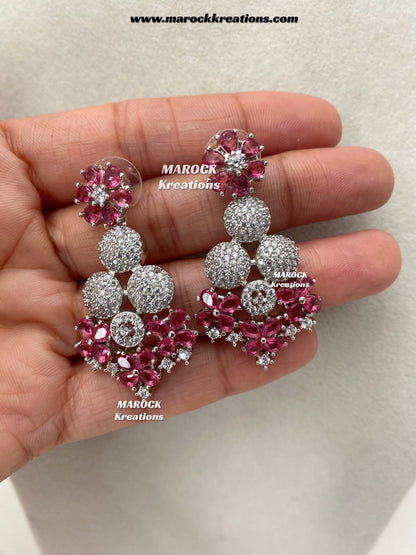Kristin Silver American Diamond triple layer Necklace set