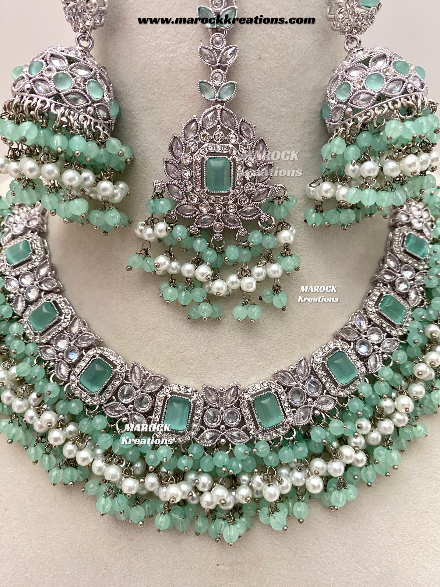 Tashfeen Silver Polki Choker/necklace set