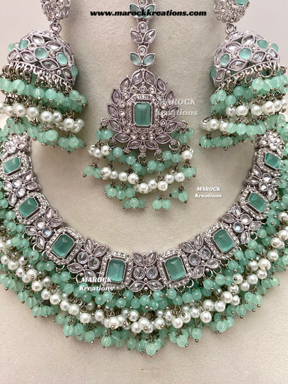Tashfeen Silver Polki Choker/necklace set