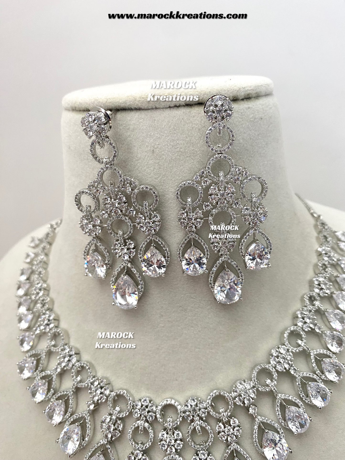 Anshika Silver American Diamond Necklace set