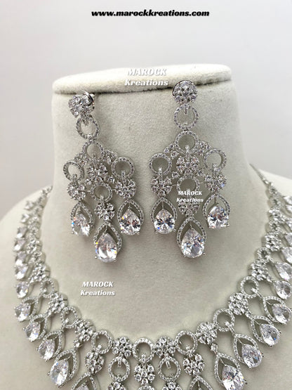 Anshika Silver American Diamond Necklace set