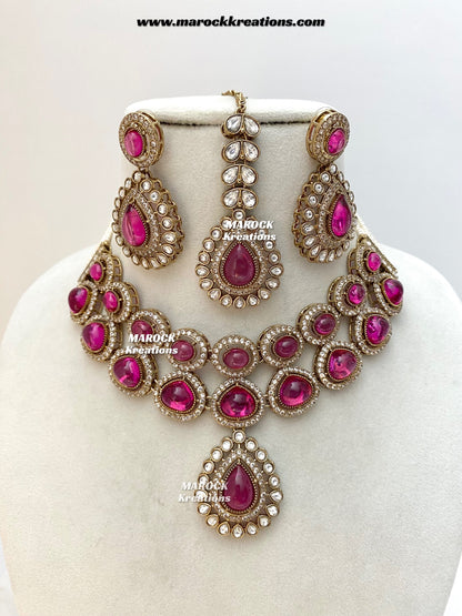 Zafina Premium Quality Moissanite Kundan Statement Choker/Necklace set