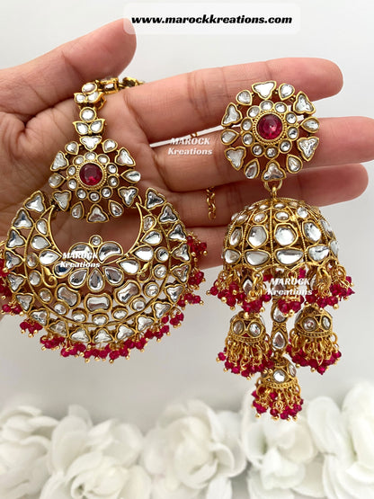 Disha Premium Quality Kundan Statement Earrings and tikka set