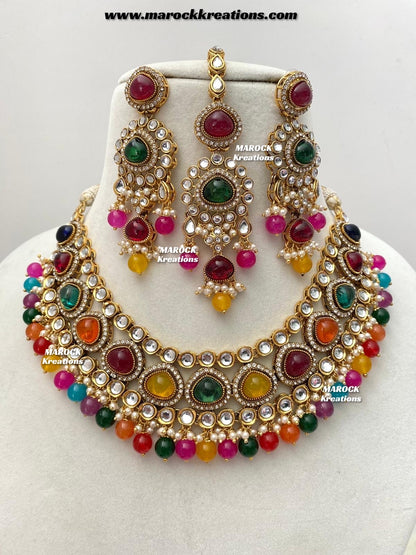 Harsha Premium Quality Kundan and Monalisa stone Statement Necklace set
