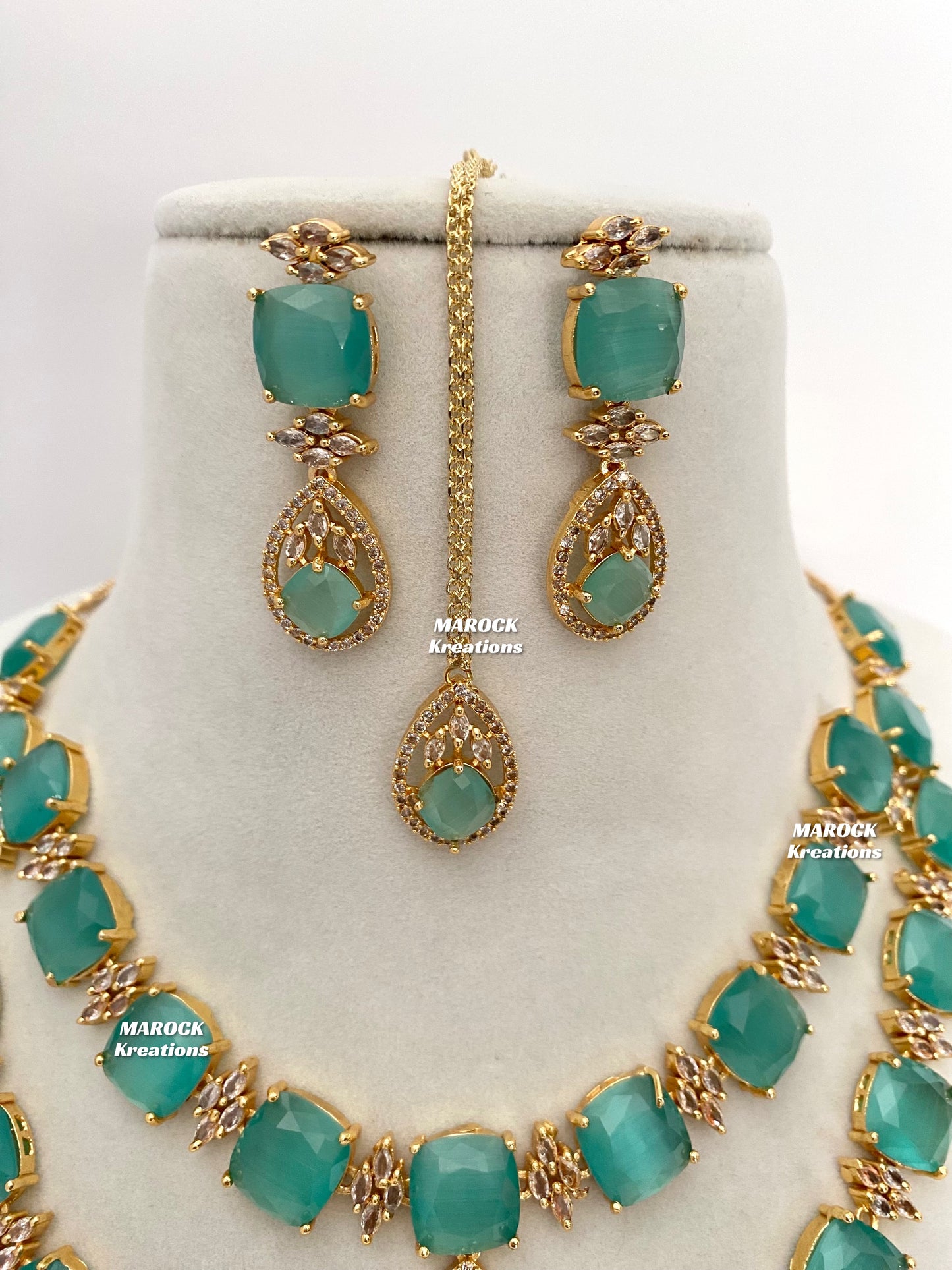 Aster Golden American Diamond Double layer Necklace set