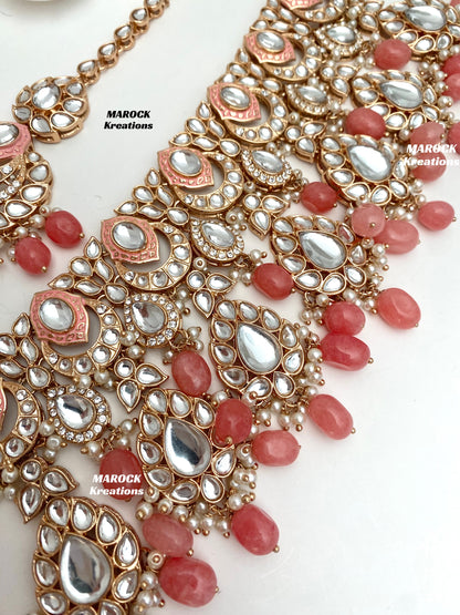 Kaniz Premium Quality Rose Gold Kundan Meenakari Choker/Necklace set