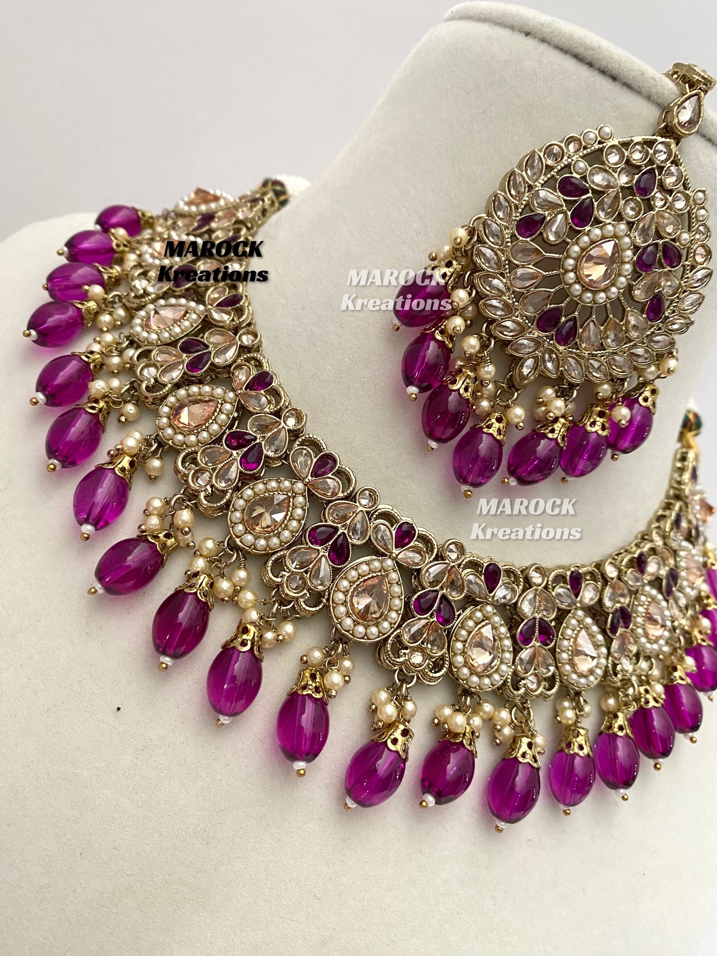 Antique Gold/Purple Polki Necklace set