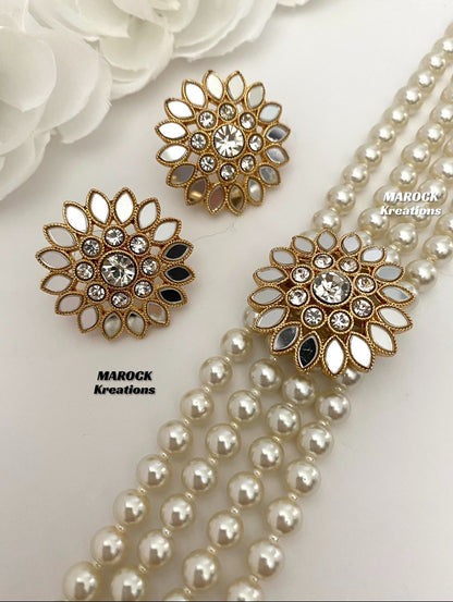 Bollywood style Mirror Choker set comes with studs