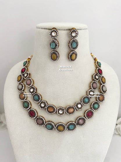 Sheenam Victorian Kundan Double layer Necklace set