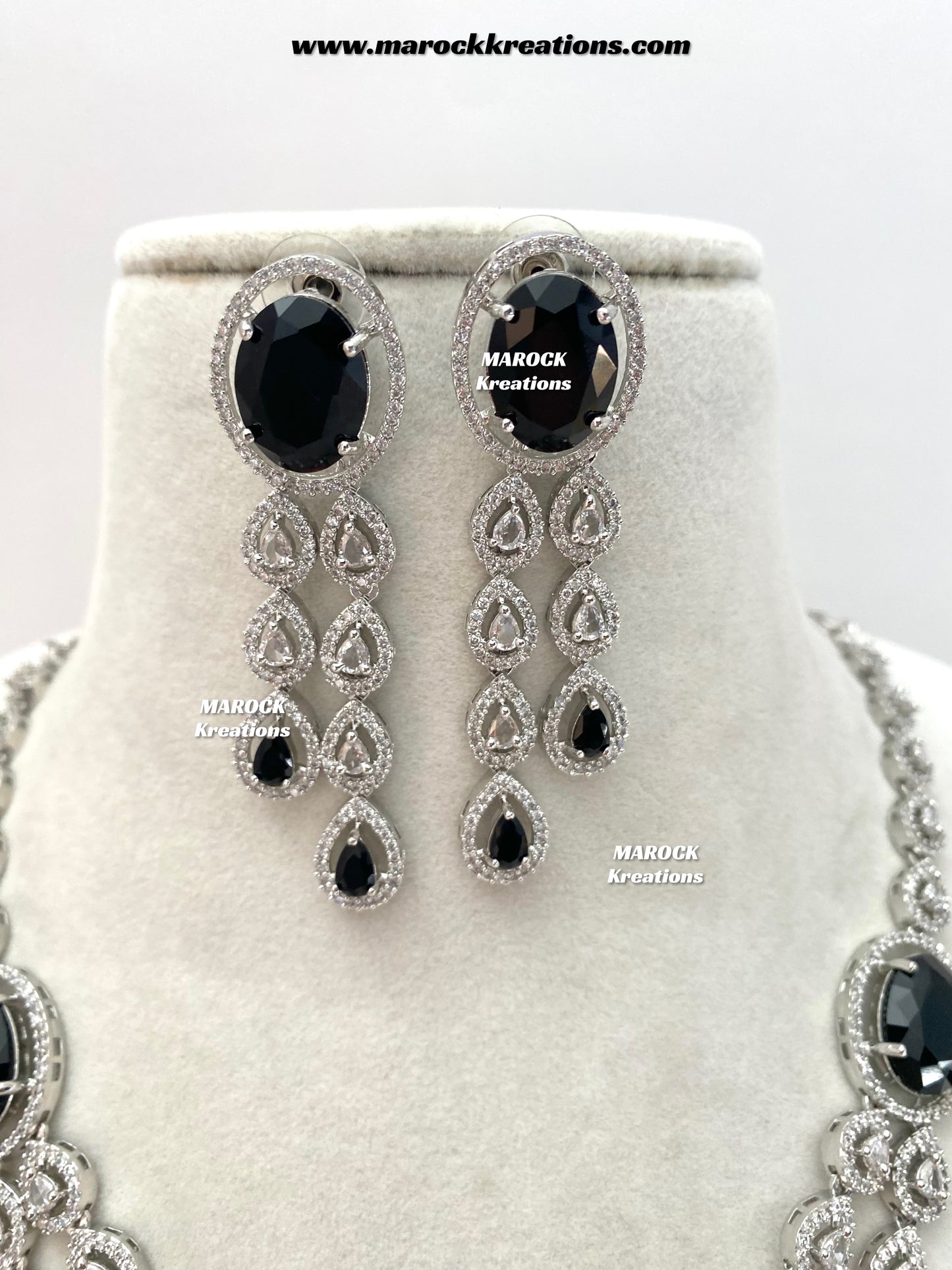 Zehra Silver American Diamond Double layer Necklace set