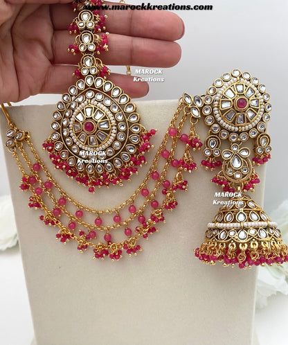 Elora Premium Quality Kundan bahubali Statement Earrings and tikka set