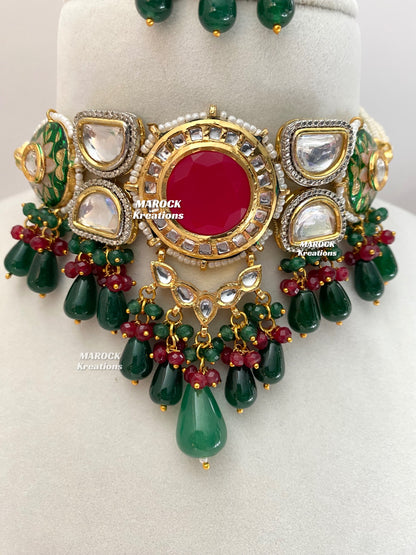 Nia Premium Quality uncut Kundan Meenakari Statement Choker set