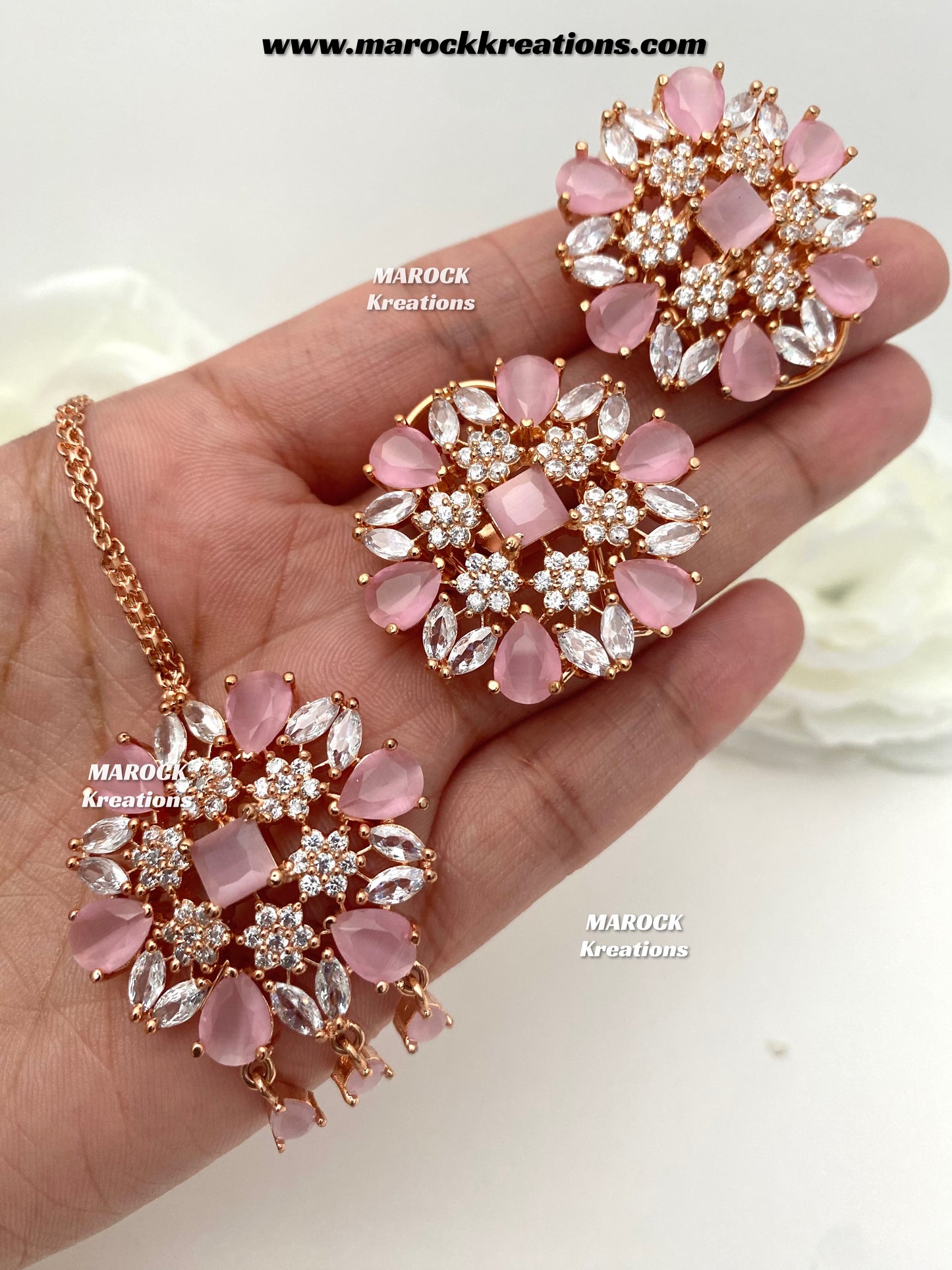 American Diamond studs earrings and tikka set