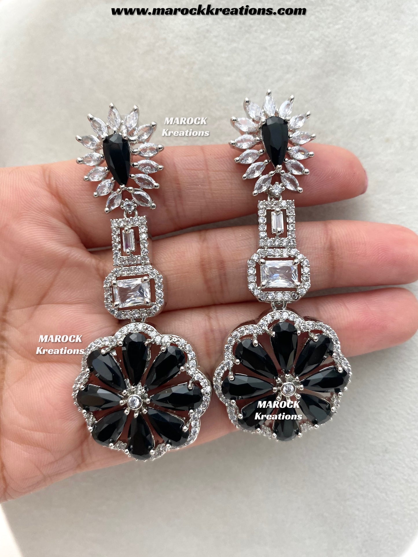 Rosy Silver American Diamond Earrings