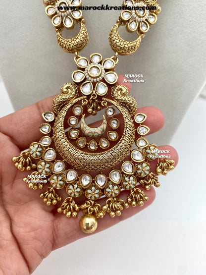 Nella Premium Quality Gold plated Kundan Meenakari exclusive long Necklace set/Rani haar set