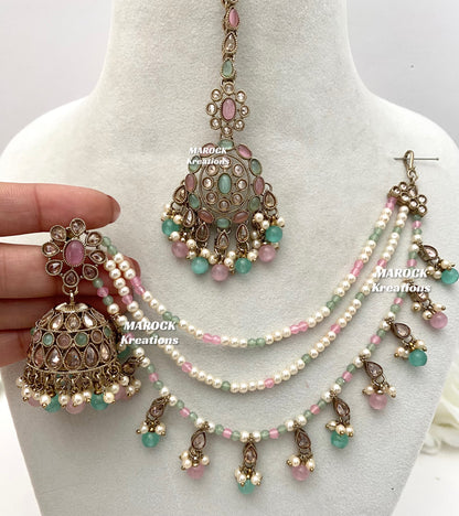 Leela Polki Bahubali Jhumki Earrings and tikka set