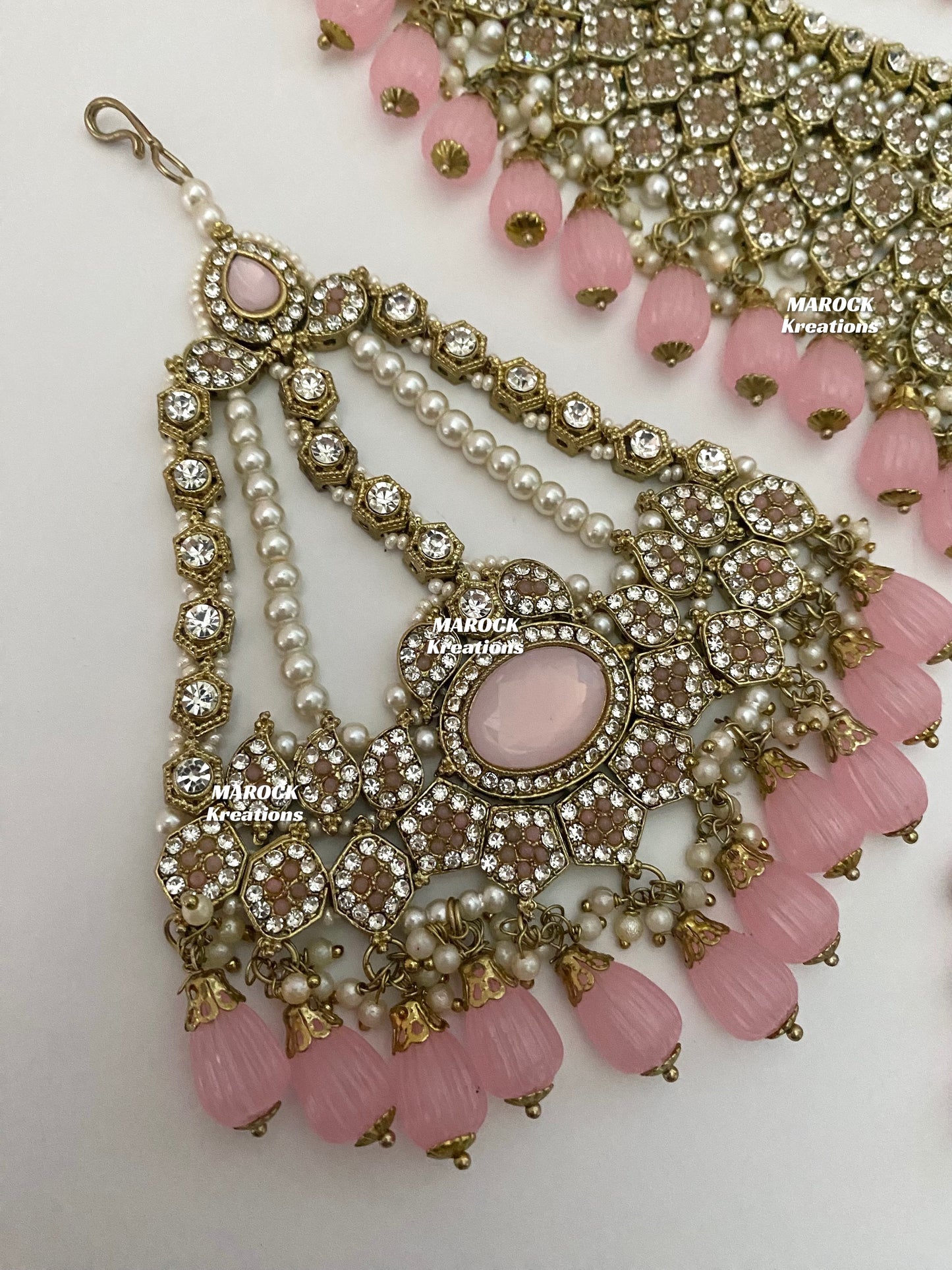 Antique Gold Pakistani Pink Necklace set