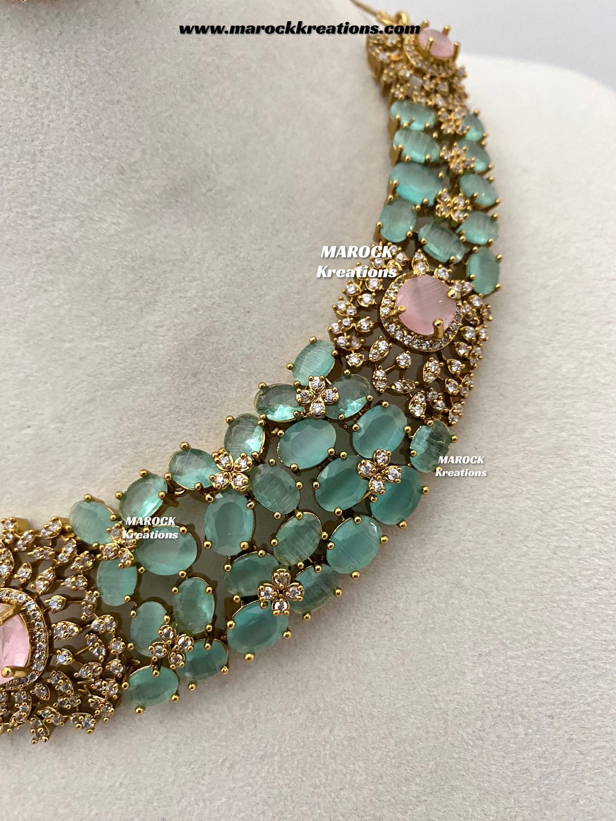 Donna Antique Gold American Diamond Statement Necklace set