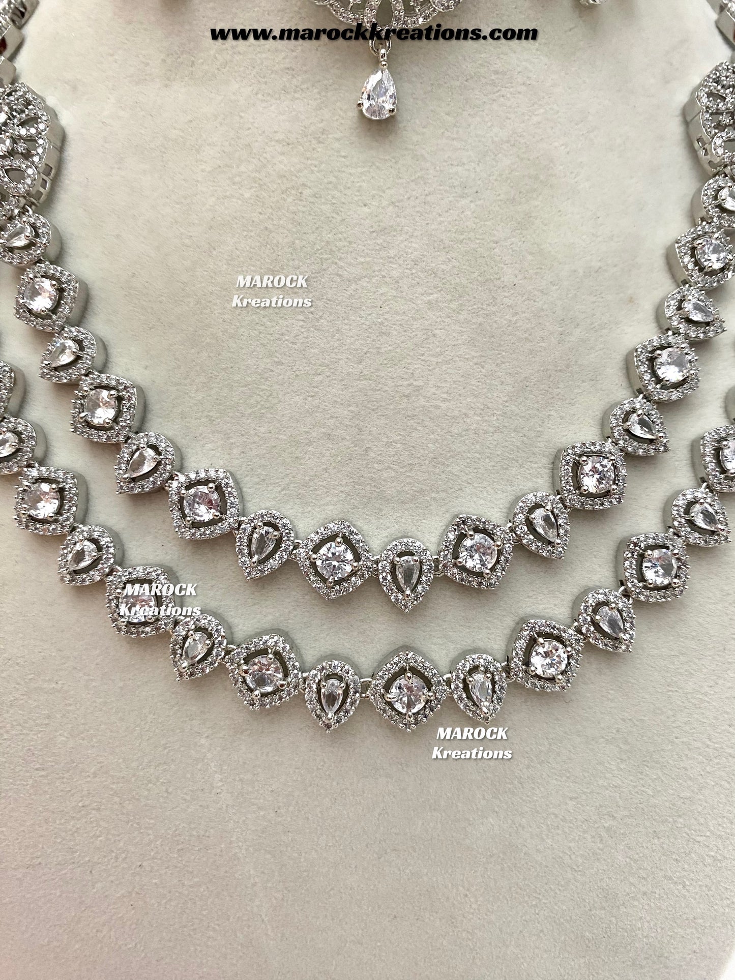Shiba Silver American Diamond double layer Necklace set