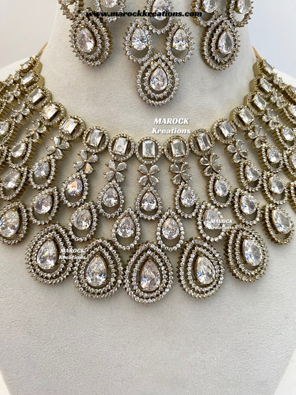 Tushita Antique Gold American Diamond Statement Necklace set/Bridal set