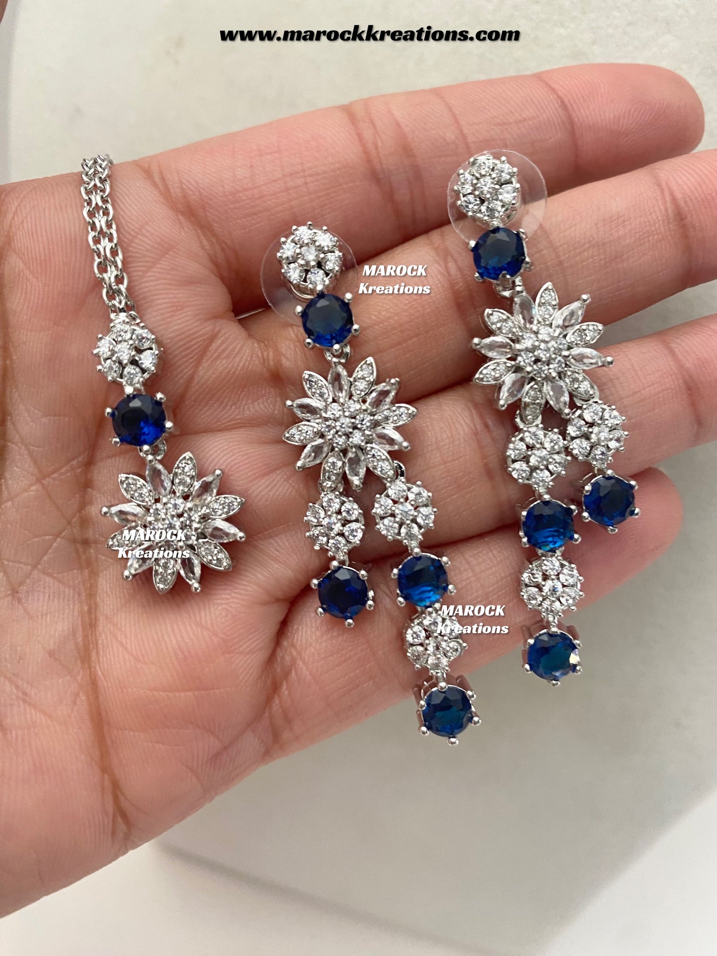 Sumra Silver American Diamond Double layer Necklace set  on