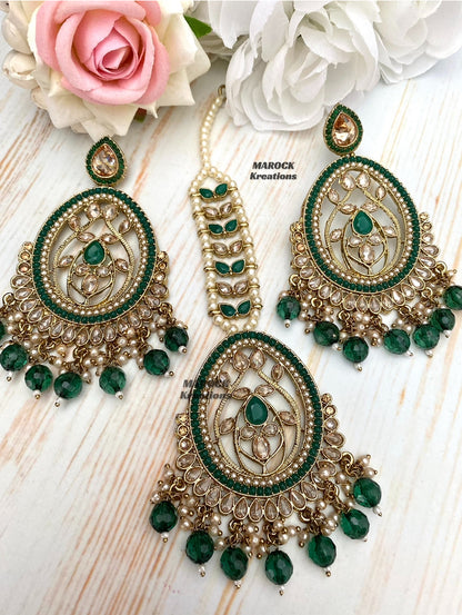 Antique Gold Polki Earrings and tikka set