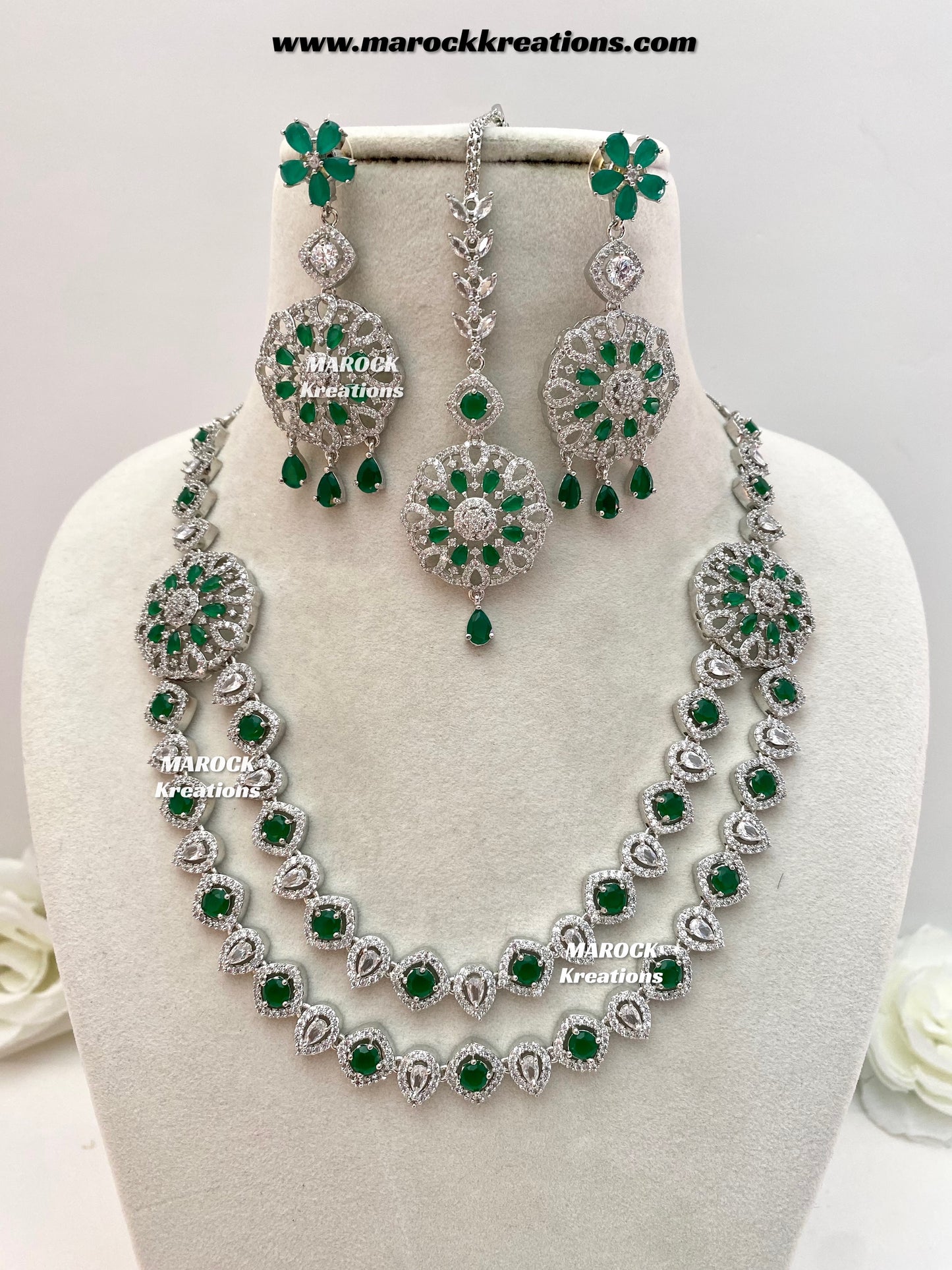 Shiba Silver American Diamond double layer Necklace set
