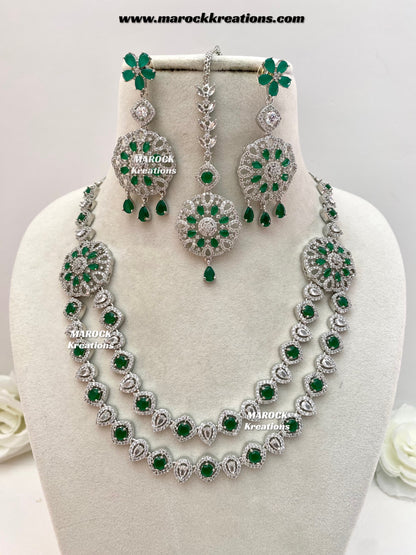 Shiba Silver American Diamond double layer Necklace set