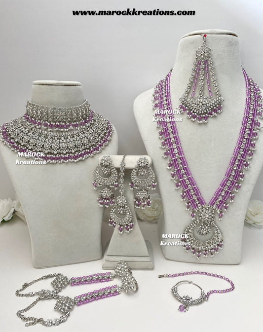 Sarwat Premium Quality Pakistani Silver Lavender Bridal set/bridal jewelry