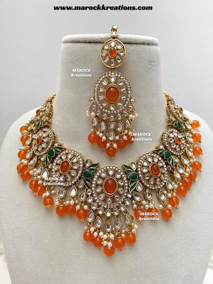 Iqra Premium Quality Kundan Meenakari Statement Necklace set