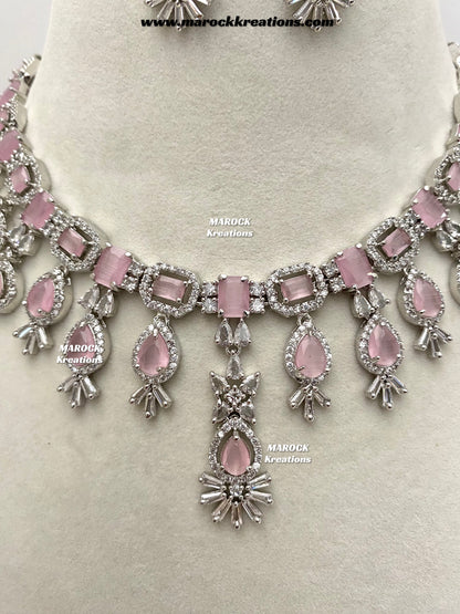 Erica Silver American Diamond Necklace set