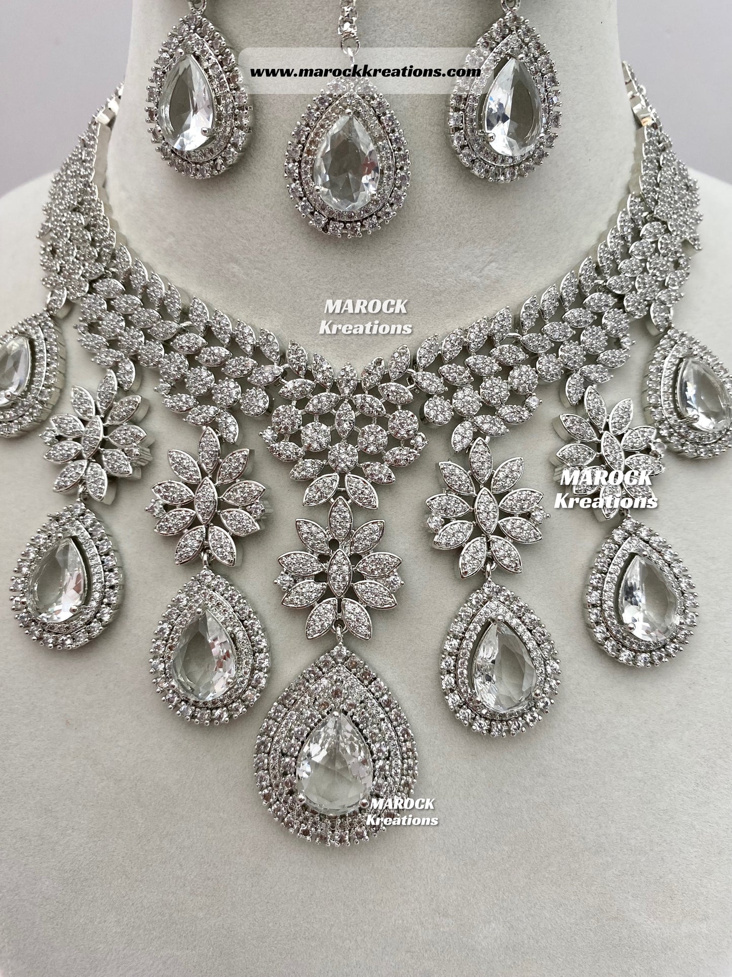 Silver American Diamond Statement Necklace set